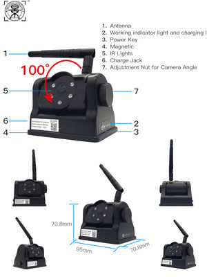 Kamera Cadangan Magnetik Nirkabel dengan Baterai, Tampilan Belakang WiFi Seluler untuk Van, Truk, dan Kendaraan, Kompatibel dengan IOS/Android