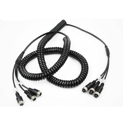 Trailer Kabel Retractable 4-Pin Aviation Plug 8M Heavy Duty TPU Sheath Coiled Wire untuk Sistem Pemantauan Semi-Trailer