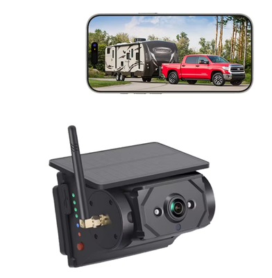 WiFi Solar Panel Powered Vehicle Camera Front Rear Side View Monitoring Camera untuk Bus Van Truck RV Camper Kompatibel dengan iOS Android Phones