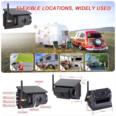 Kamera Mobil Nirkabel Bertenaga Surya Wi-Fi Transmisi 100m Kamera Mundur untuk Bus Van Truk RV Camper Lorry Semua Model Kendaraan