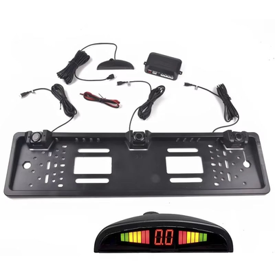 Layar LCD LED Bibi Alarm, Kerangka Lisensi UE Parkir Mobil Cadangan Sensor Radar, Bantuan Reversing Otomatis Waterproof, OEM Tersedia