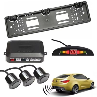 Layar LCD LED Bibi Alarm, Kerangka Lisensi UE Parkir Mobil Cadangan Sensor Radar, Bantuan Reversing Otomatis Waterproof, OEM Tersedia
